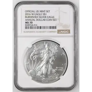 2016 W BURNISHED SILVER EAGLE ANNUAL DOLLAR COIN SET OFFICIAL US MINT SET (2)