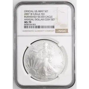 2007 W BURNISHED SILVER EAGLE ANNUAL DOLLAR COIN SET OFFICIAL US MINT SET (2)