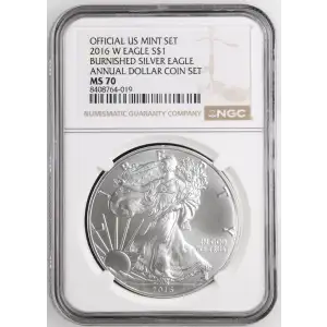 2016 W BURNISHED SILVER EAGLE ANNUAL DOLLAR COIN SET OFFICIAL US MINT SET (2)
