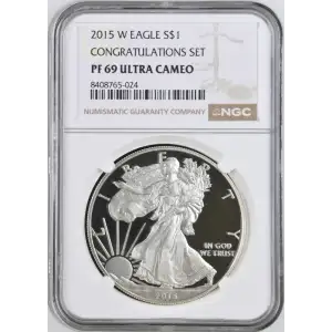 2015 W Proof Silver Eagle NGC PF-69 CONGRATULATIONS SET ULTRA CAMEO