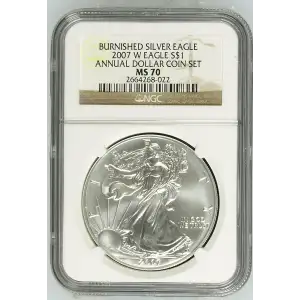 2007 W BURNISHED SILVER EAGLE ANNUAL DOLLAR COIN SET OFFICIAL US MINT SET (2)