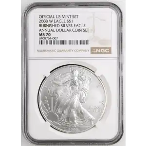 2008 W BURNISHED SILVER EAGLE ANNUAL DOLLAR COIN SET OFFICIAL US MINT SET (2)