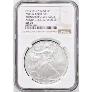 2008 W Burnished Silver Eagle NGC MS-70 ANNUAL DOLLAR COIN SET (2)