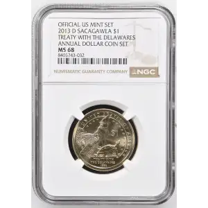 2013 D TREATY WITH THE DELAWARES ANNUAL DOLLAR COIN SET OFFICIAL US MINT SET (2)