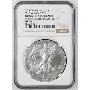 2016 W BURNISHED SILVER EAGLE ANNUAL DOLLAR COIN SET OFFICIAL US MINT SET (2)