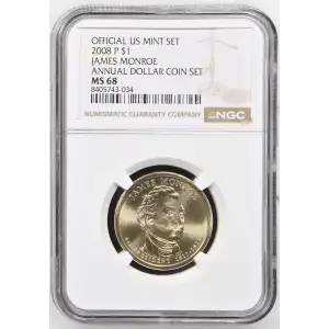 2008 JAMES MONROE ANNUAL DOLLAR COIN SET OFFICIAL US MINT SET (2)