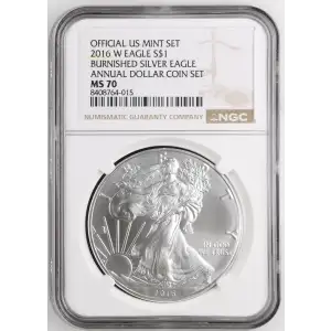 2016 W BURNISHED SILVER EAGLE ANNUAL DOLLAR COIN SET OFFICIAL US MINT SET (2)