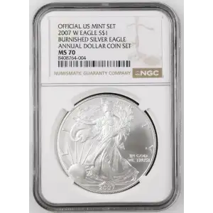 2007 W BURNISHED SILVER EAGLE ANNUAL DOLLAR COIN SET OFFICIAL US MINT SET (2)