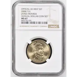 2008 JAMES MONROE ANNUAL DOLLAR COIN SET OFFICIAL US MINT SET (2)