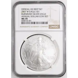 2007 W BURNISHED SILVER EAGLE ANNUAL DOLLAR COIN SET OFFICIAL US MINT SET (2)