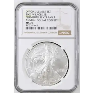 2007 W BURNISHED SILVER EAGLE ANNUAL DOLLAR COIN SET OFFICIAL US MINT SET (2)
