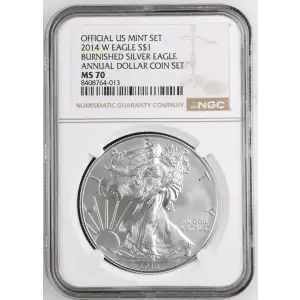 2014 W BURNISHED SILVER EAGLE ANNUAL DOLLAR COIN SET OFFICIAL US MINT SET (2)