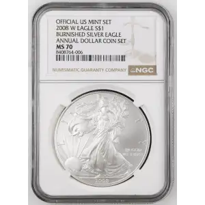 2008 W BURNISHED SILVER EAGLE ANNUAL DOLLAR COIN SET OFFICIAL US MINT SET (2)