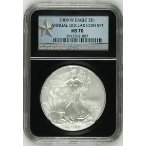 2008 W BURNISHED SILVER EAGLE ANNUAL DOLLAR COIN SET OFFICIAL US MINT SET (2)
