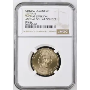 2007 THOMAS JEFFERSON ANNUAL DOLLAR COIN SET OFFICIAL US MINT SET (2)