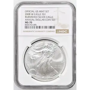 2008 W BURNISHED SILVER EAGLE ANNUAL DOLLAR COIN SET OFFICIAL US MINT SET (2)