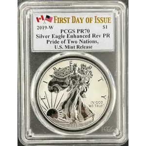 2019-W $1 Silver Eagle Enhanced Rev PR Pride of Two Nations, U.S. Set FDI U.S. Mint Release
