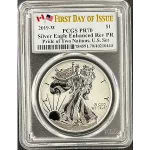 2019-W $1 Silver Eagle Enhanced Rev PR Pride of Two Nations, U.S. Set FDI U.S. Mint Release