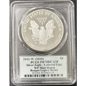 2016-W (2020) $1 Silver Eagle WP Mint Hoard 30th Ann Lettered Edge Reagan Blue, DCAM
