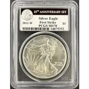 2011-W $1 Burnished Silver Eagle 25th Anniversary Set First Strike (2)
