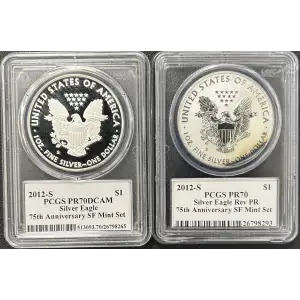 2012-S $1 Silver Eagle 75th Anniversary SF Mint Set, DCAM