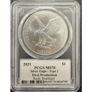 2021 $1 Silver Eagle - Type 2 First Production Legends of Life Rudy Ruettiger Rudy Ruettiger