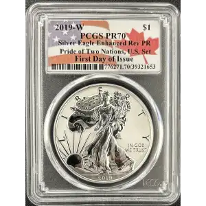 2019-W $1 Silver Eagle Enhanced Rev PR Pride of Two Nations, U.S. Set First Day of Issue (2)