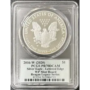 2016-W (2020) $1 Silver Eagle WP Mint Hoard 30th Ann Lettered Edge Reagan Blue, DCAM