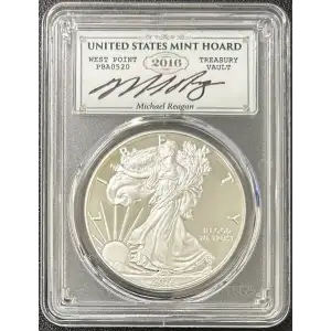 2016-W (2020) $1 Silver Eagle WP Mint Hoard 30th Ann Lettered Edge Reagan Blue, DCAM