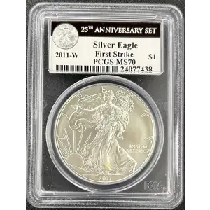 2011-W $1 Burnished Silver Eagle 25th Anniversary Set First Strike