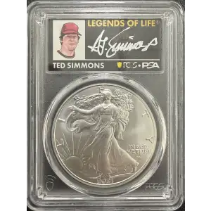 2021 $1 Silver Eagle - Type 2 First Production Legends of Life Ted Simmons Ted Simmons