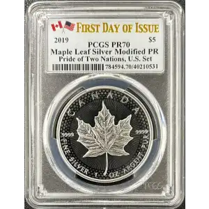 2019 $5 Maple Leaf Silver Modified PR Pride of Two Nations, U.S. Set FDI U.S. Mint Release