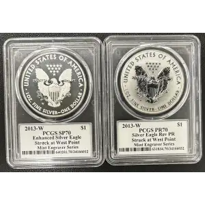 2013-W $1 Enhanced Silver Eagle Mint Engraver Series Mercanti West Point Mint Set (2)